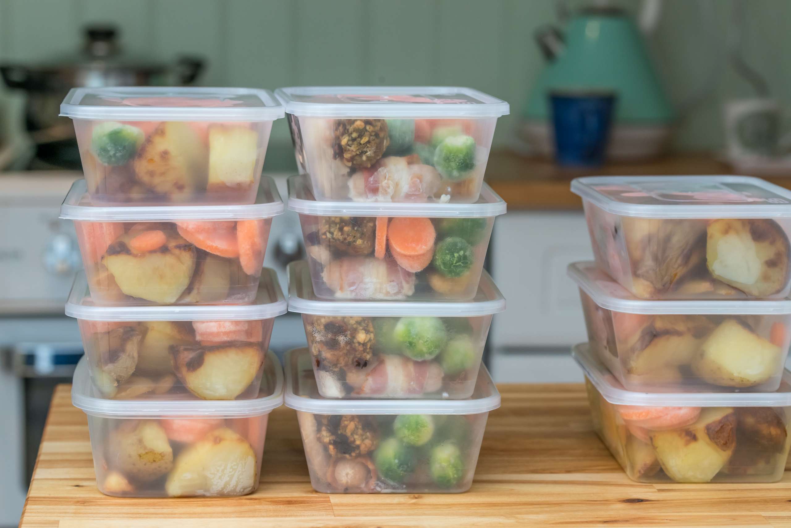 tubs of food prepped